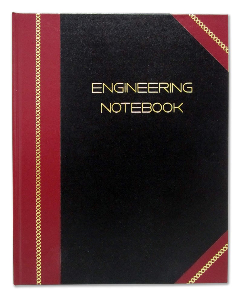 BookFactory Engineering Notebook Professional - 96 Pages (Quad Ruled - .25'' Engineering Grid), 8'' x 10'' Engineer Lab Notebook, Black & Burgundy Cover, Section Sewn Hardbound (Made in USA) - Image 1